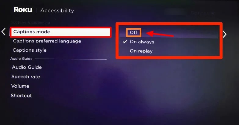 how to turn off captions on roku