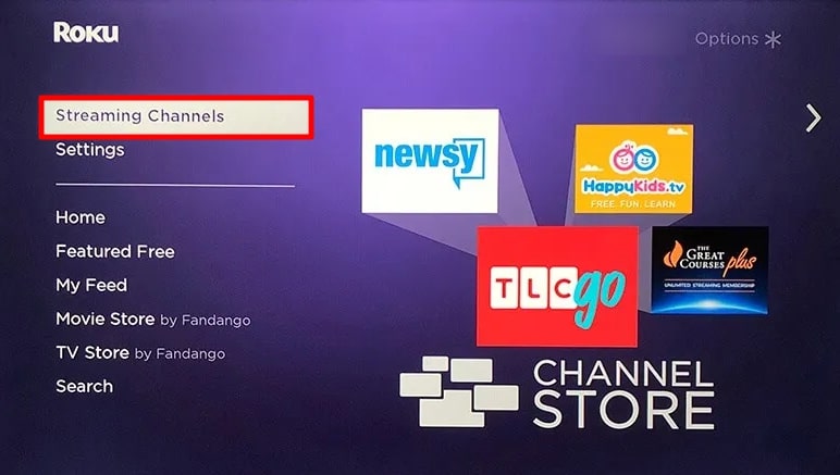 Streaming Channels option.