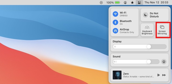 Control Center in macbook with  ‘Screen Mirroring’