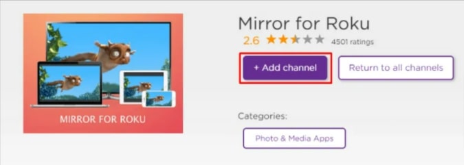 add the Mirror for the Roku channel