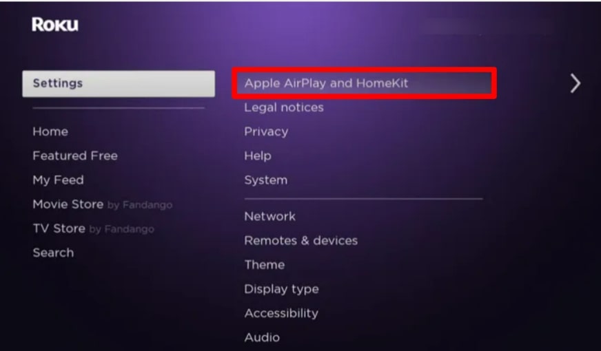 Apple AirPlay and HomeKit on roku settings