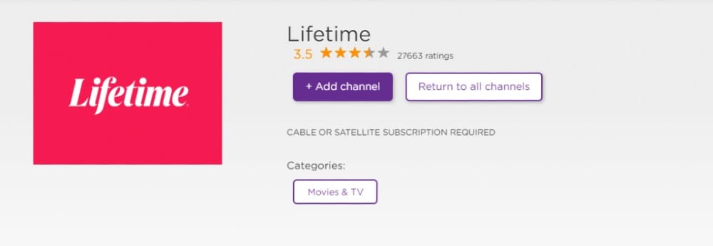 Add Lifetime channel  on Roku 4