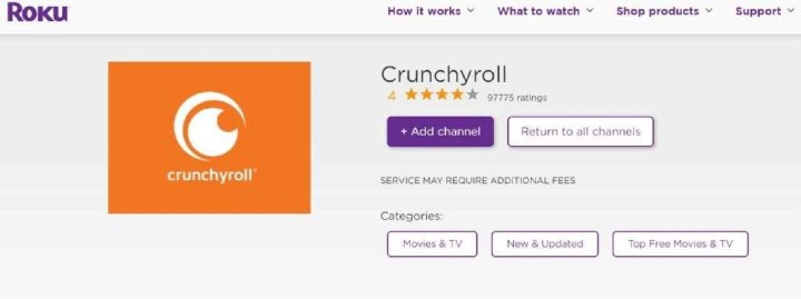 Add crunchyroll Channel roku