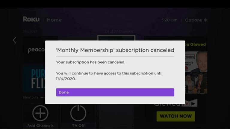 cancel boomerang subscription roku