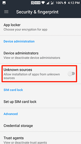 turn on unknown sources android