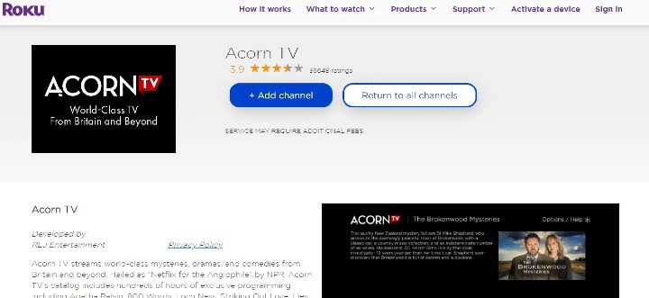 add acorn tv to roku