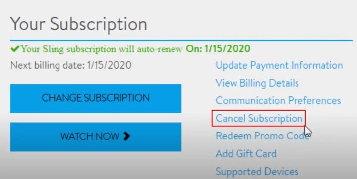 Click Cancel Subscription