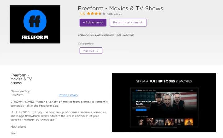 freeform app roku