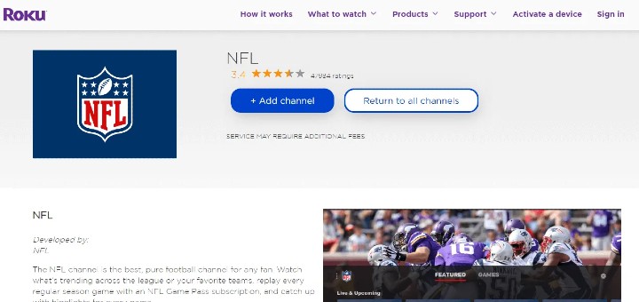 add nfl channel on roku