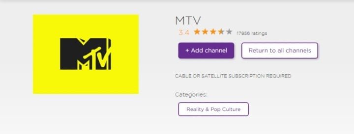 add MTV channel on Roku