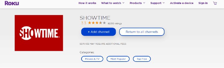 add showtime app on roku