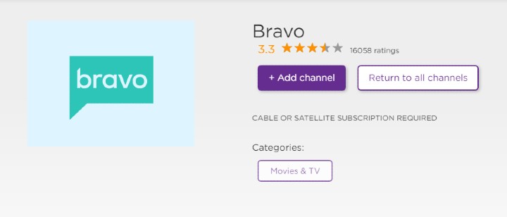 stream bravo channel on roku