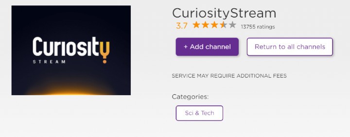 add curiosity stream on roku