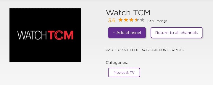 add tcm channel on roku