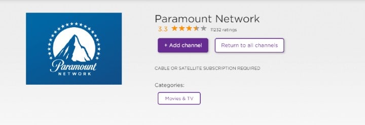 add paramount network on roku