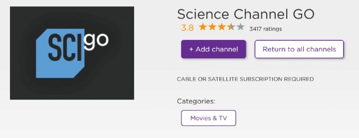 science channel streaming roku