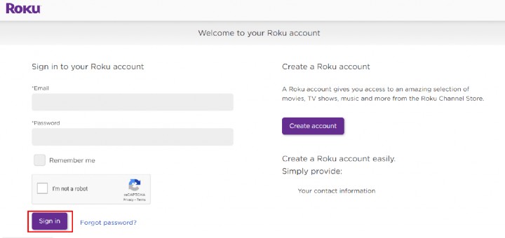 sign in to roku