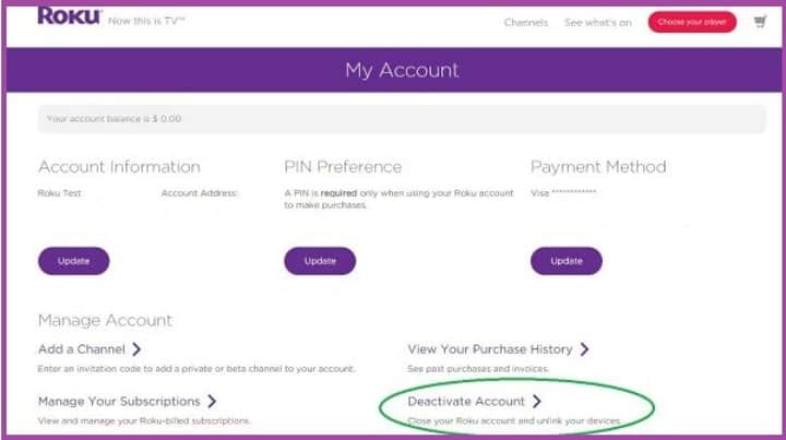 deactivate roku account