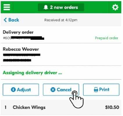 How to cancel a GrubHub order on the phone app